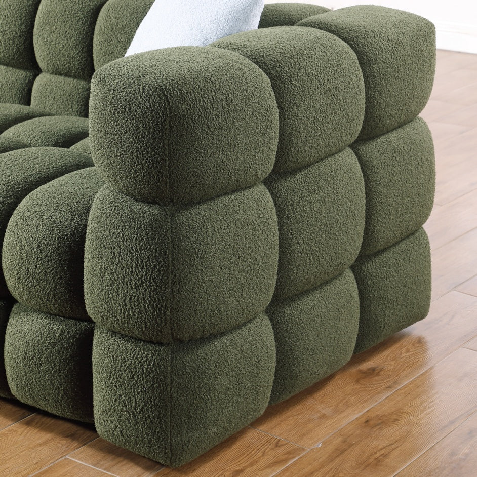 Buy farmhouse furniture Large Modern Olive Green Boucle Italian Mediterranean Sofa Couch - Modern Cottage Farmhouse Furniture