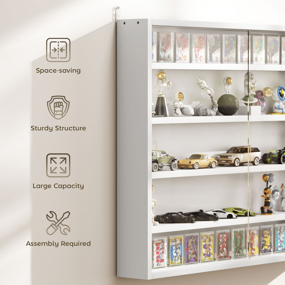 Buy farmhouse furniture Wall-Mounted Display Cabinet | 5-Tier with Glass Doors, White - Modern Cottage Farmhouse Furniture