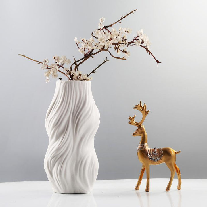 Buy farmhouse furniture White Ceramic Vase Ornament Flower Arrangement - Modern Cottage Farmhouse Furniture