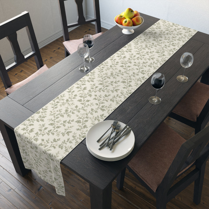 Buy farmhouse furniture Sage &amp; Cream Cotton-Poly Table Runner — Sage Green Floral Dining - Modern Cottage Farmhouse Furniture