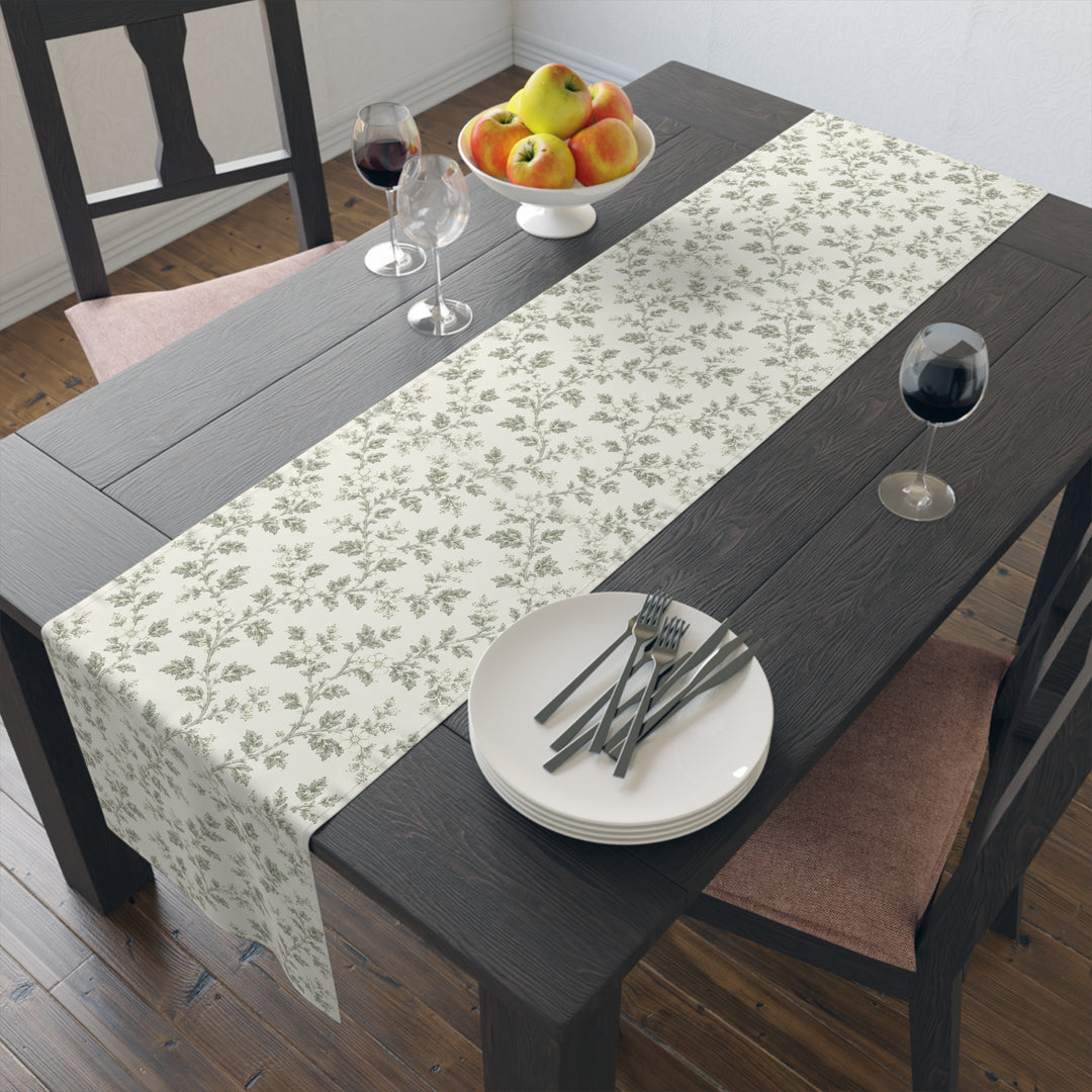Buy farmhouse furniture Sage &amp; Cream Cotton-Poly Table Runner — Sage Green Floral Dining - Modern Cottage Farmhouse Furniture