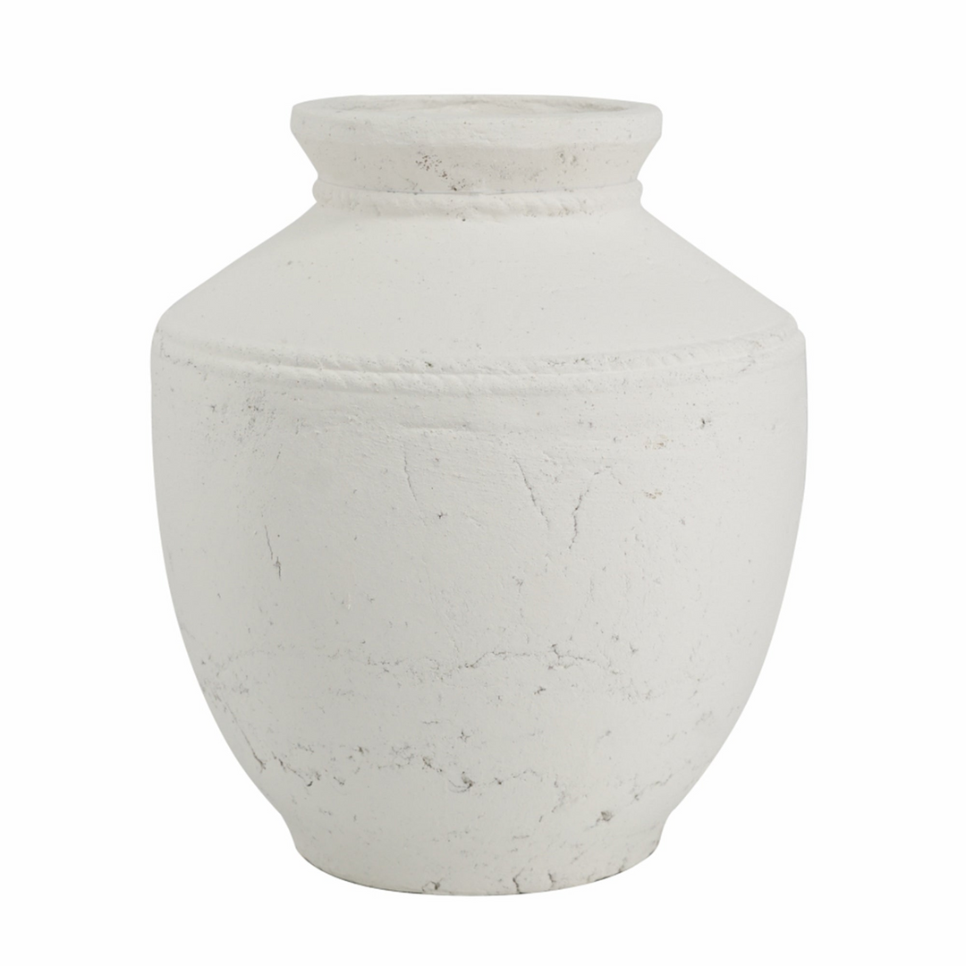 Buy farmhouse furniture Round Terracotta Vase with Natural White Finish | Perfect for Home Décor - Modern Cottage Farmhouse Furniture