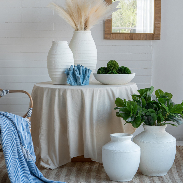 Buy farmhouse furniture Round Terracotta Vase with Natural White Finish | Perfect for Home Décor - Modern Cottage Farmhouse Furniture