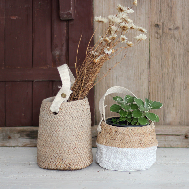 Buy farmhouse furniture Mediterranean Coast Woven Flower Pot Basket - Modern Cottage Farmhouse Furniture