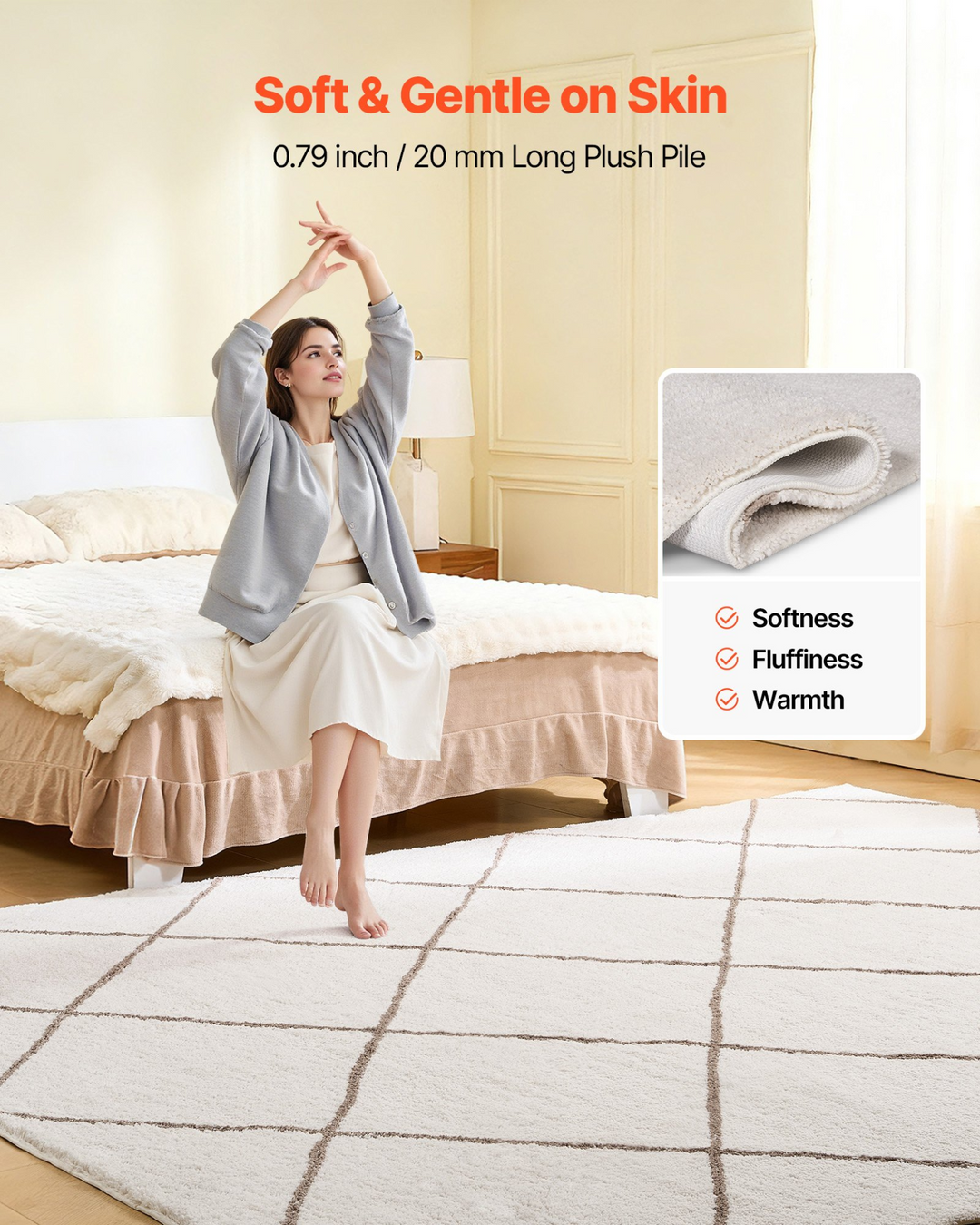 Buy farmhouse furniture Large Diamond Plush Area Rugs, 8 x 10 ft Plush Carpet, Area Rugs Furry with Long Plush Pile, Thick &amp; Durable High-Pile Rug for High-Traffic Areas, Bedroom, Non-Shedding &amp; Non-Slip Backing, Beige - Modern Cottage Farmhouse Furniture