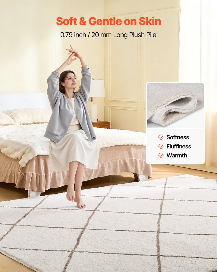 Buy farmhouse furniture Large Diamond Plush Area Rugs, 8 x 10 ft Plush Carpet, Area Rugs Furry with Long Plush Pile, Thick &amp; Durable High-Pile Rug for High-Traffic Areas, Bedroom, Non-Shedding &amp; Non-Slip Backing, Beige - Modern Cottage Farmhouse Furniture
