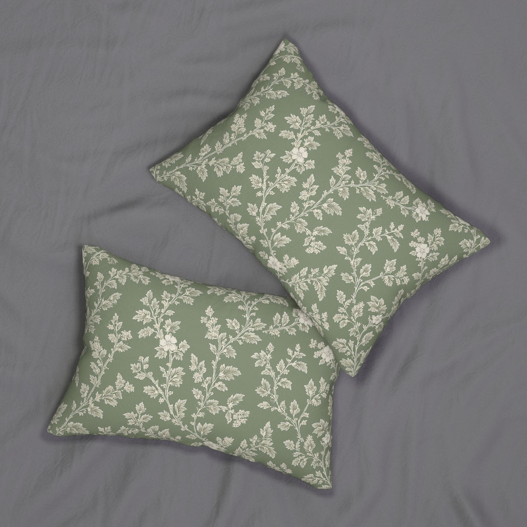 Sage and Cream Floral Lumbar Pillow