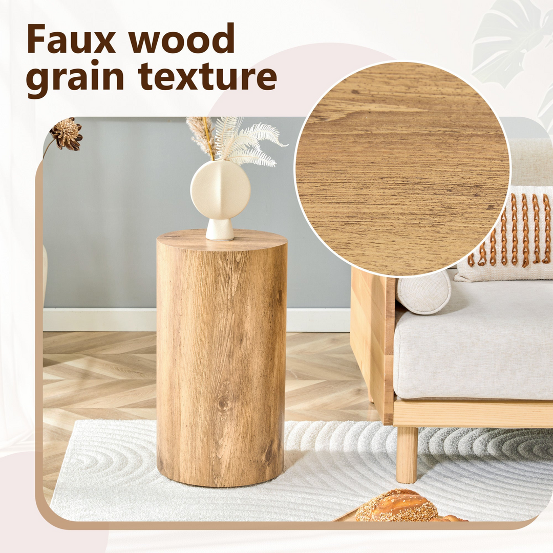 Buy farmhouse furniture Modern Mediterranean Italian Set of Two Wood color Cylinder Side Tables. - Modern Cottage Farmhouse Furniture