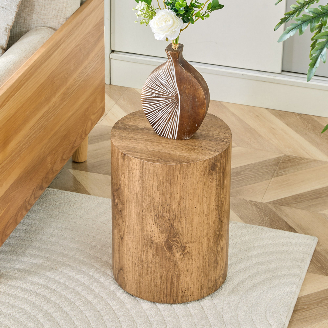 Buy farmhouse furniture Modern Mediterranean Italian Set of Two Wood color Cylinder Side Tables. - Modern Cottage Farmhouse Furniture
