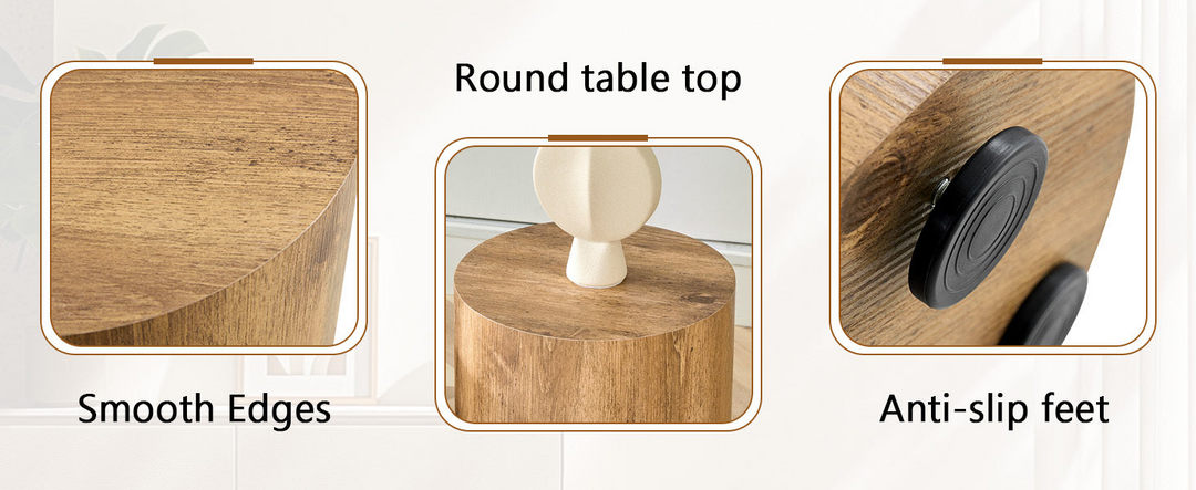 Buy farmhouse furniture Modern Mediterranean Italian Set of Two Wood color Cylinder Side Tables. - Modern Cottage Farmhouse Furniture