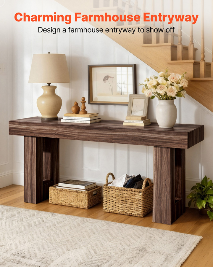 Buy farmhouse furniture Brown Farmhouse Foyer Wooden Table - Modern Cottage Farmhouse Furniture