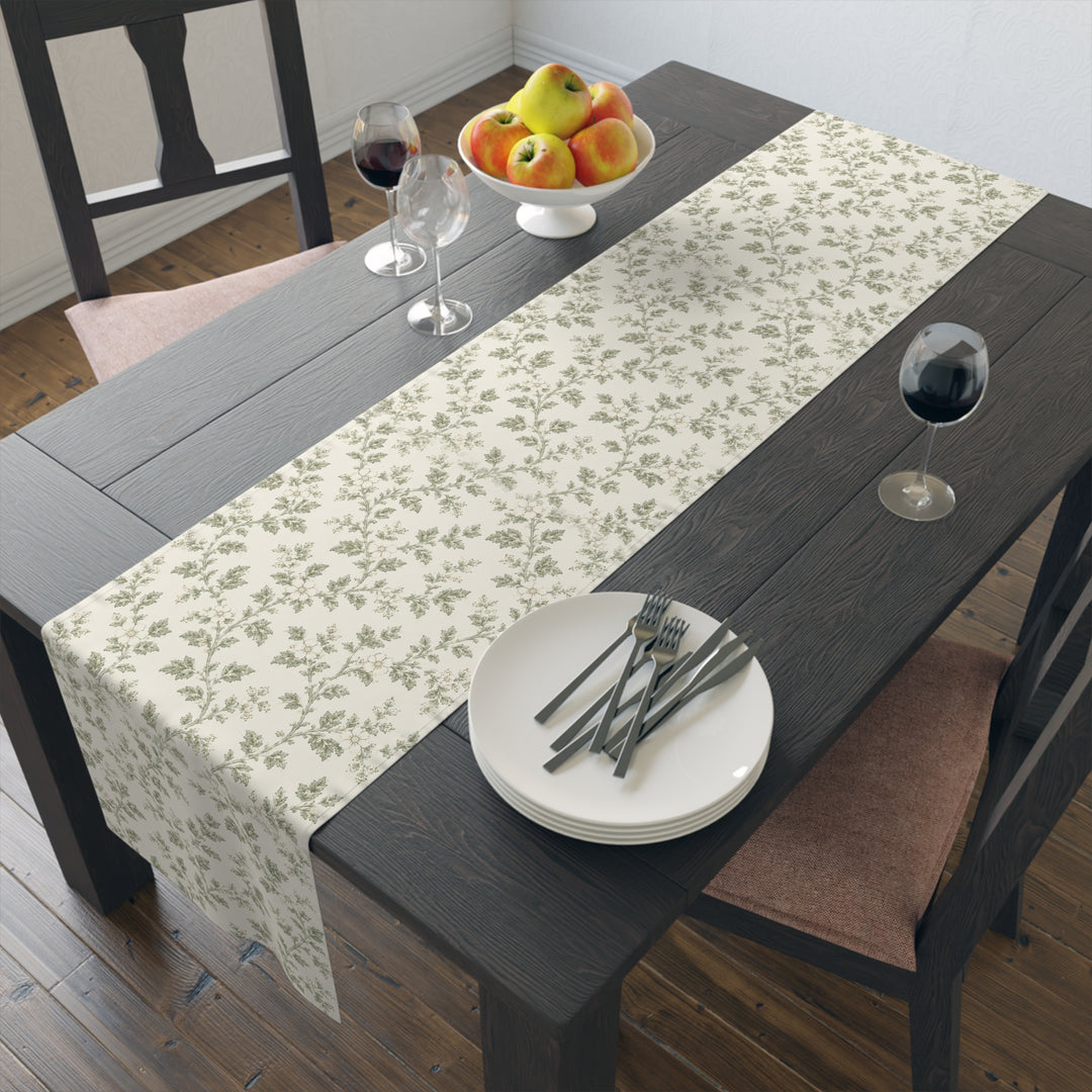 Buy farmhouse furniture Sage &amp; Cream Cotton-Poly Table Runner — Sage Green Floral Dining - Modern Cottage Farmhouse Furniture