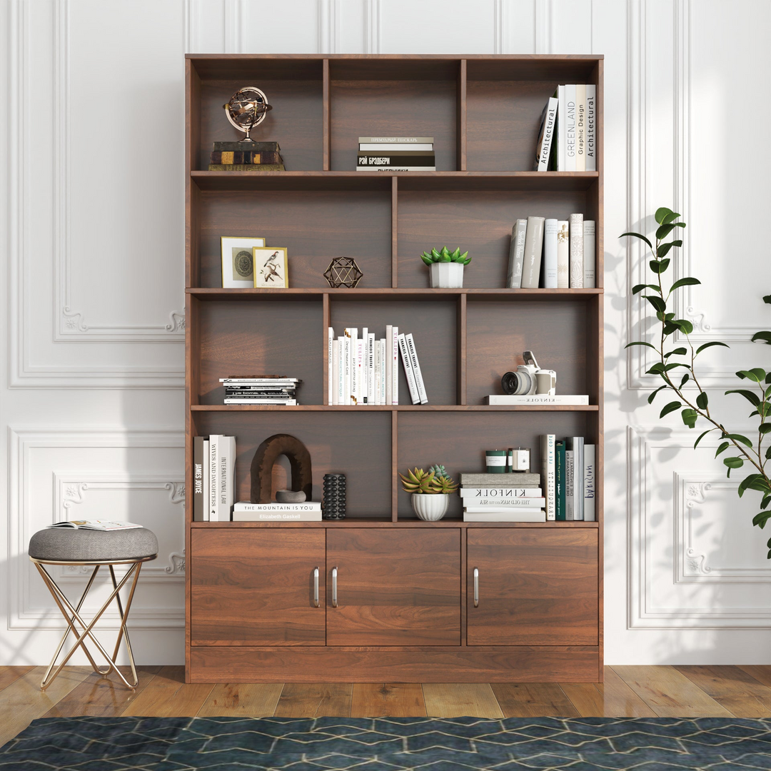 Buy farmhouse furniture Tall Wooden Brown Modern Cottage Farmhouse Style 4 Shelf Modern Farmhouse Bookshelf - Modern Cottage Farmhouse Furniture