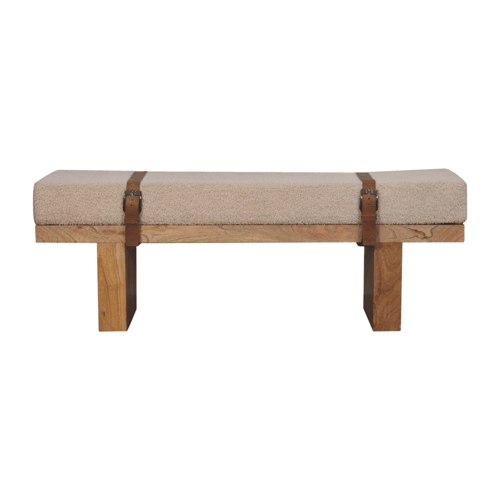 Buy farmhouse furniture Valencia Oro Greece Mediterranean Cream Bouclé Bench - Modern Cottage Farmhouse Furniture