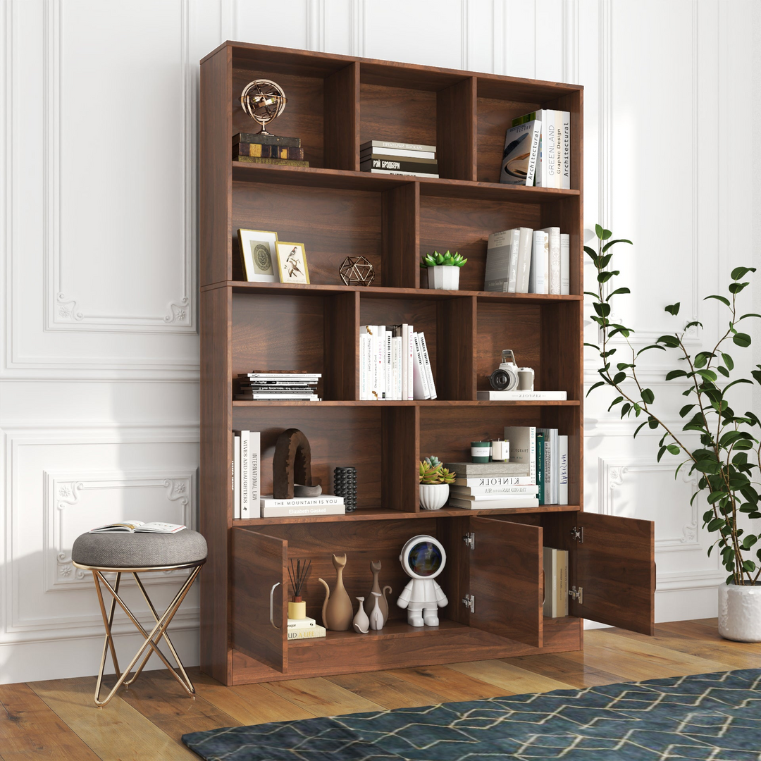 Buy farmhouse furniture Tall Wooden Brown Modern Cottage Farmhouse Style 4 Shelf Modern Farmhouse Bookshelf - Modern Cottage Farmhouse Furniture