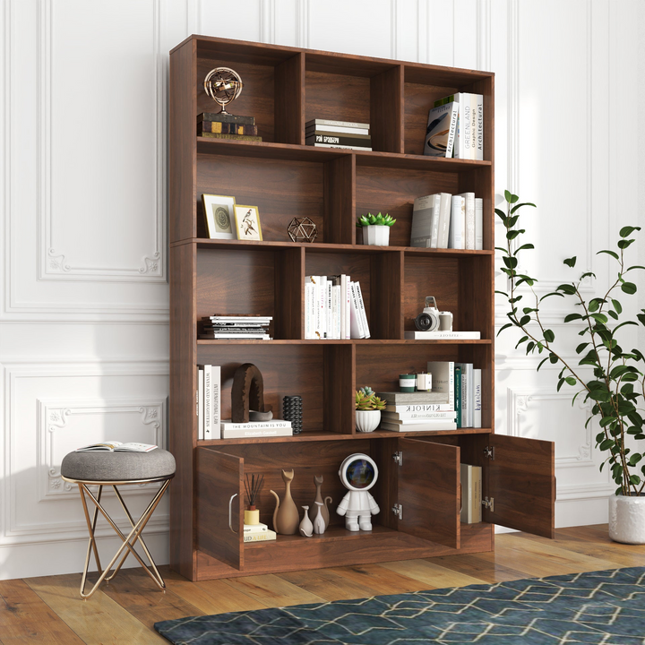 Buy farmhouse furniture Tall Wooden Brown Modern Cottage Farmhouse Style 4 Shelf Modern Farmhouse Bookshelf - Modern Cottage Farmhouse Furniture