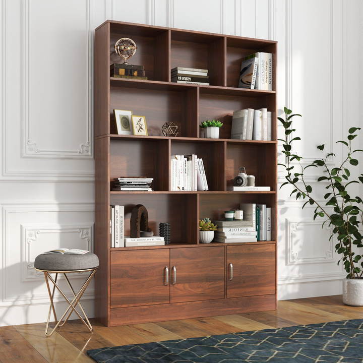 Buy farmhouse furniture Tall Wooden Brown Modern Cottage Farmhouse Style 4 Shelf Modern Farmhouse Bookshelf - Modern Cottage Farmhouse Furniture
