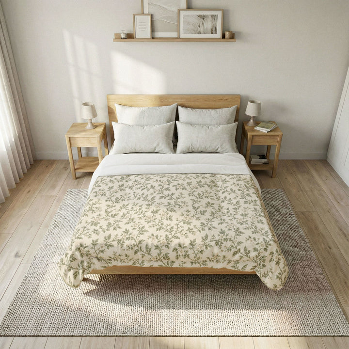 Sage &amp; Cream Cotton Comforter (Non Textured)  – By. Artisan Blooms