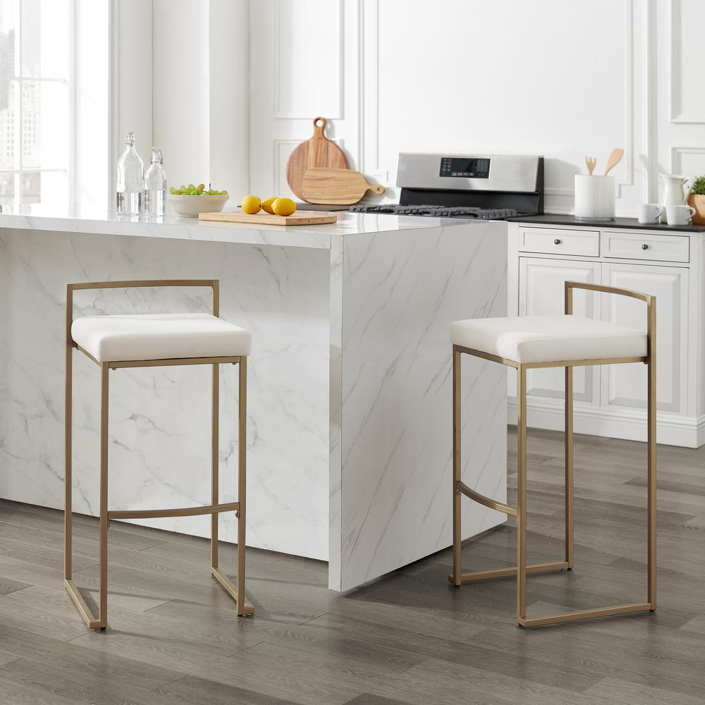 Buy farmhouse furniture The Portofino White Tuscan Leather & Gold Bar Stools – Set of 2 - Modern Cottage Farmhouse Furniture