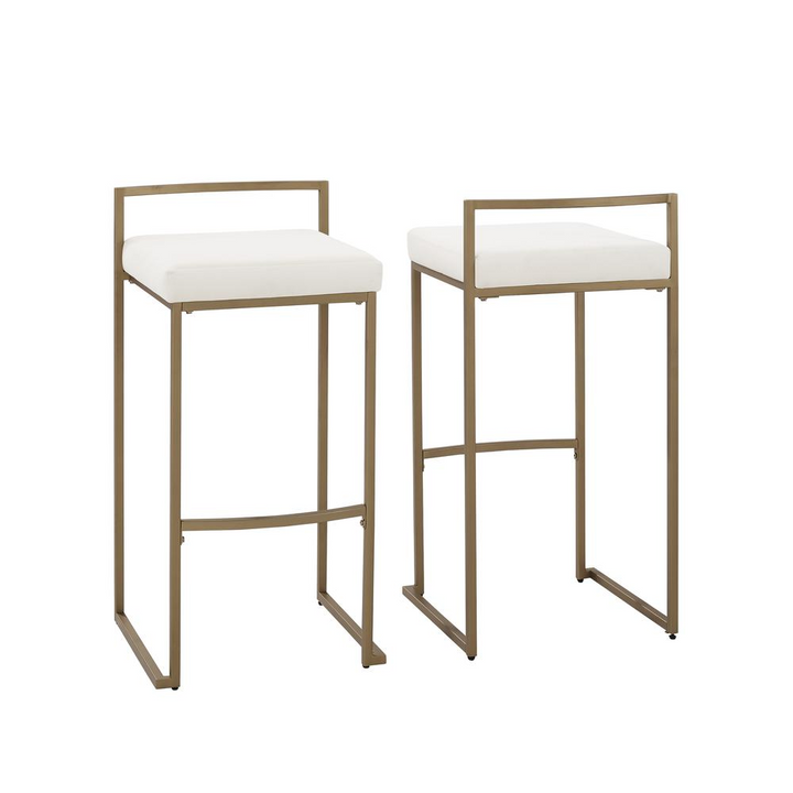 Buy farmhouse furniture The Portofino White Tuscan Leather &amp; Gold Bar Stools – Set of 2 - Modern Cottage Farmhouse Furniture