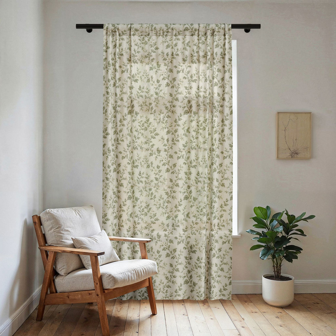 Sheer Sage &amp; Cream Curtain Panel — By. Artisan &amp; Blooms