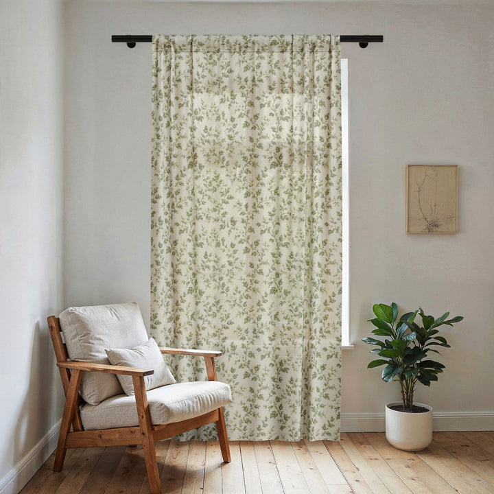 Sheer Sage &amp; Cream Curtain Panel — By. Artisan &amp; Blooms