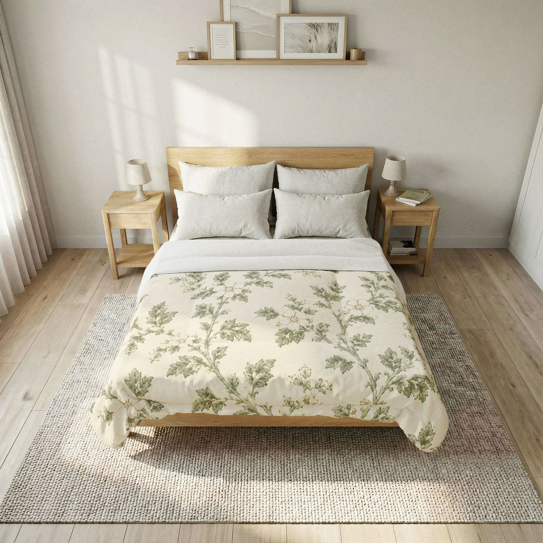 Buy farmhouse furniture Cream &amp; Sage Floral Cotton Comforter By. Artisan Blooms - Modern Cottage Farmhouse Furniture