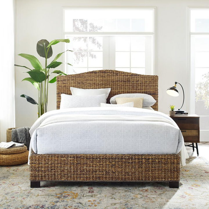 Buy farmhouse furniture Kalafati | Banana leaf Mediterranean Farmhouse Woven Textured Queen Bed - Modern Cottage Farmhouse Furniture