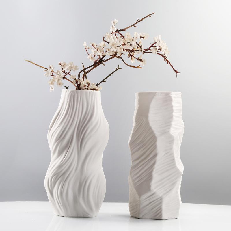 Buy farmhouse furniture White Ceramic Vase Ornament Flower Arrangement - Modern Cottage Farmhouse Furniture