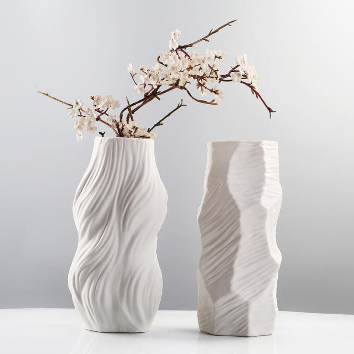 Buy farmhouse furniture White Ceramic Vase Ornament Flower Arrangement - Modern Cottage Farmhouse Furniture