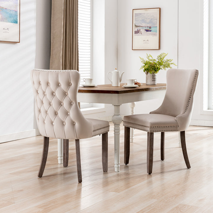 Buy farmhouse furniture Modern Mediterranean Luxury Upholstered Wing-Back Dining Chairs (Set of 2) - Modern Cottage Farmhouse Furniture