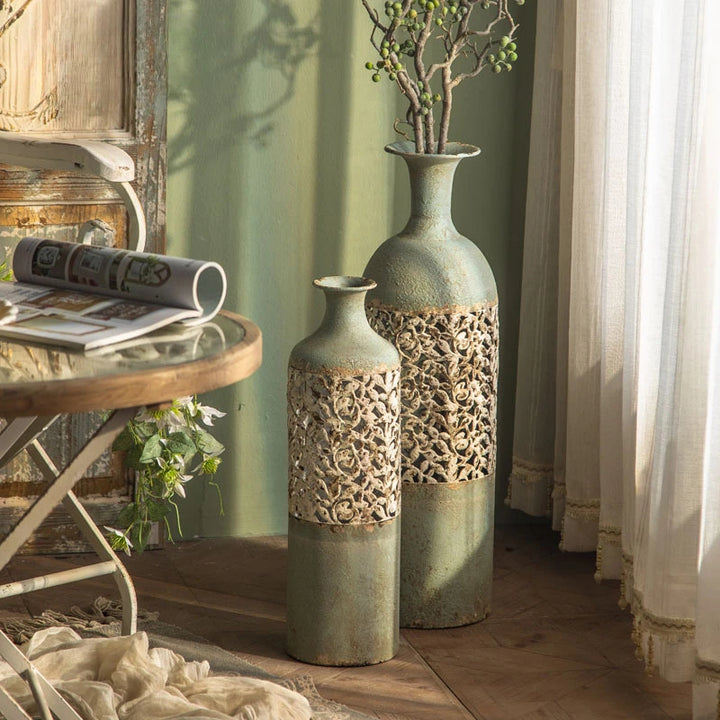 Buy farmhouse furniture Isca Marina | Mediterranean Vintage Green Floor Vase - Modern Cottage Farmhouse Furniture