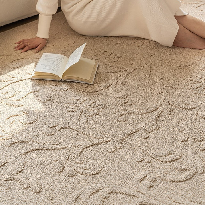 Buy farmhouse furniture Oak &amp; Ember | Large Beige Modern Farmhouse Cottage Area Rug By Artisan Blooms - Modern Cottage Farmhouse Furniture