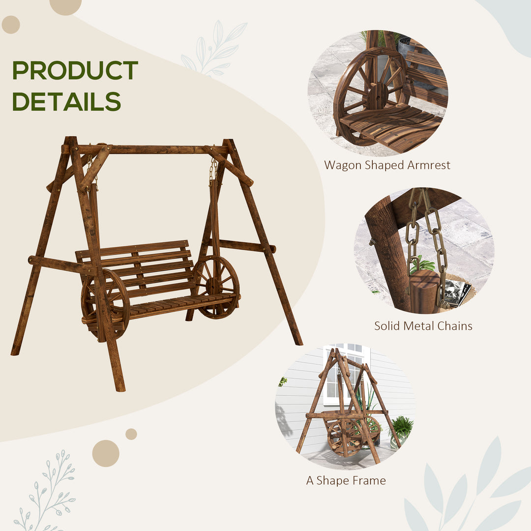 Buy farmhouse furniture Brown Farmhouse Country Wooden Log 2-Seat Porch Swing Chair Bench - Modern Cottage Farmhouse Furniture