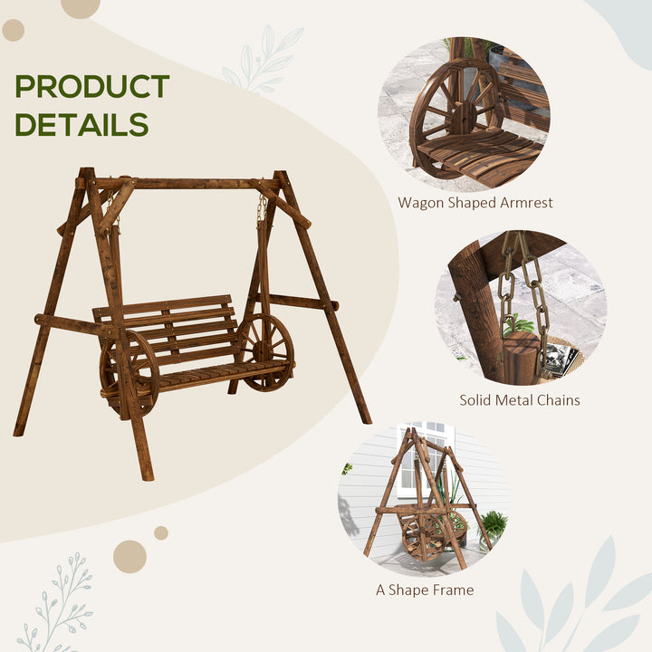 Buy farmhouse furniture Brown Farmhouse Country Wooden Log 2-Seat Porch Swing Chair Bench - Modern Cottage Farmhouse Furniture