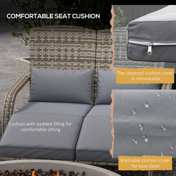Buy farmhouse furniture Charlotte Grey Rattan 2-Person Patio Adirondack Chair | Outdoor Farmhouse Deck Chair with Ottomans - Modern Cottage Farmhouse Furniture