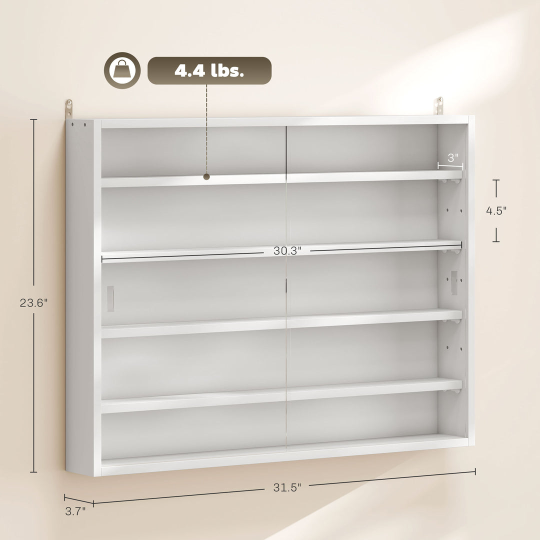 Buy farmhouse furniture Wall-Mounted Display Cabinet | 5-Tier with Glass Doors, White - Modern Cottage Farmhouse Furniture