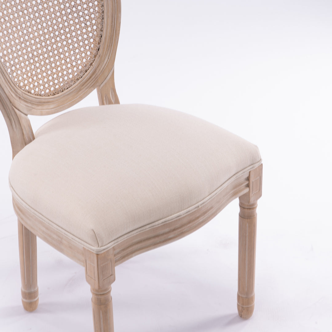 Buy farmhouse furniture Mediterranean French Wood Antique Linen &amp; Rattan Dining Chair (Set Of 2) - Modern Cottage Farmhouse Furniture