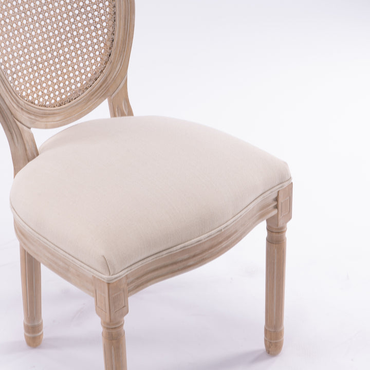 Buy farmhouse furniture Mediterranean French Wood Antique Linen &amp; Rattan Dining Chair (Set Of 2) - Modern Cottage Farmhouse Furniture