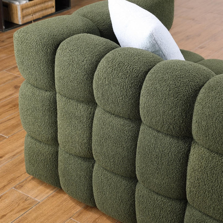 Buy farmhouse furniture Large Modern Olive Green Boucle Italian Mediterranean Sofa Couch - Modern Cottage Farmhouse Furniture