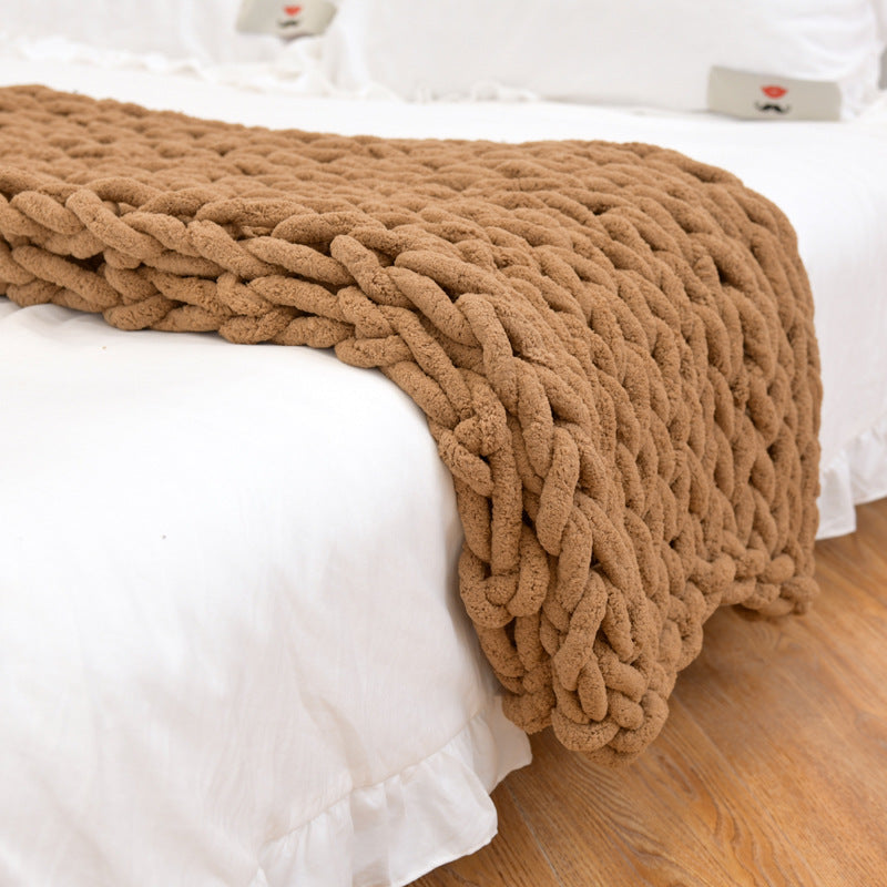 Buy farmhouse furniture Handmade Thick Beige Brown Modern Farmhouse Cottage Throw Blanket - Modern Cottage Farmhouse Furniture
