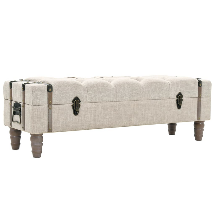 Buy farmhouse furniture Storage Bench 43.7" Cream Solid Wood Fir&amp;Fabric - Modern Cottage Farmhouse Furniture
