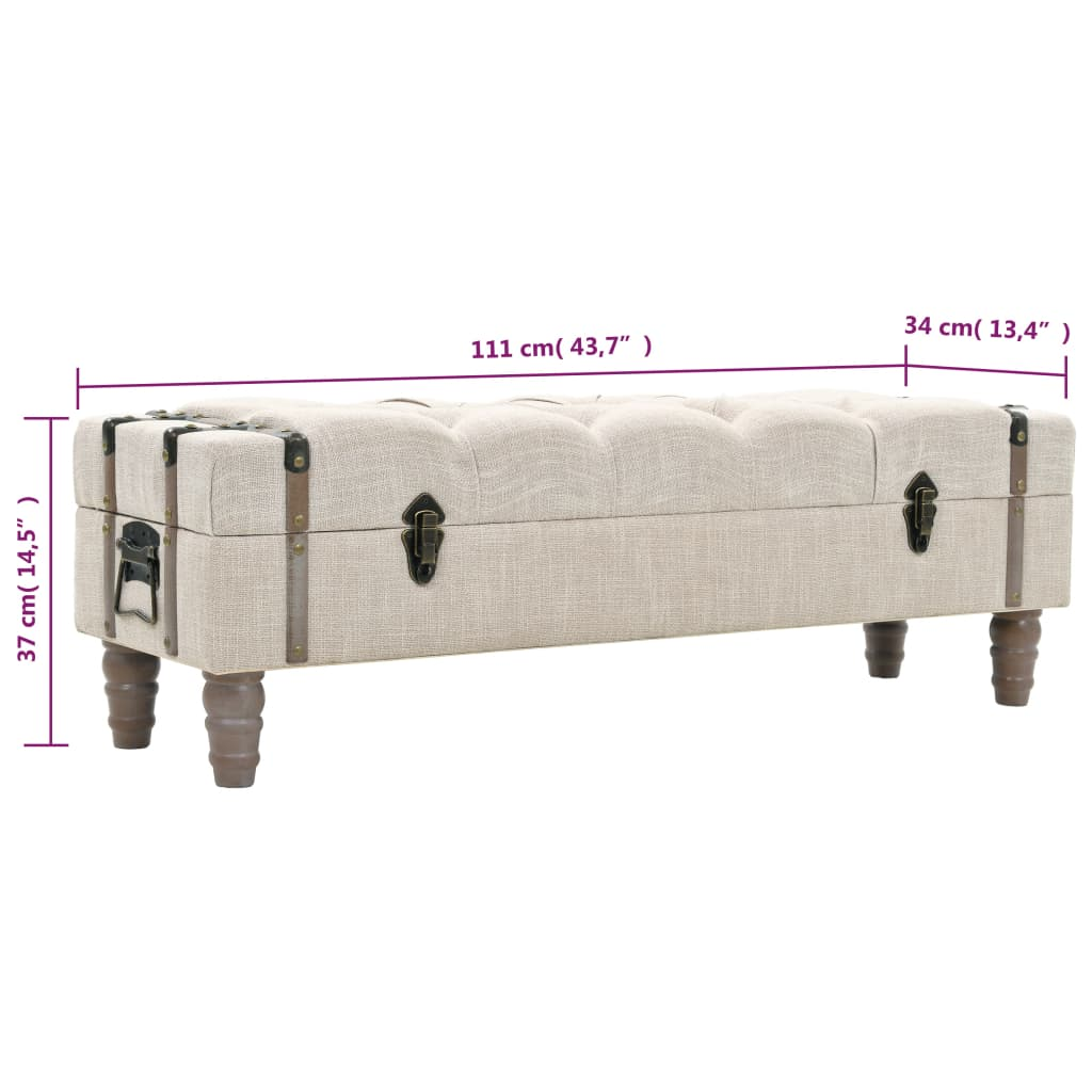 Buy farmhouse furniture Storage Bench 43.7" Cream Solid Wood Fir&amp;Fabric - Modern Cottage Farmhouse Furniture