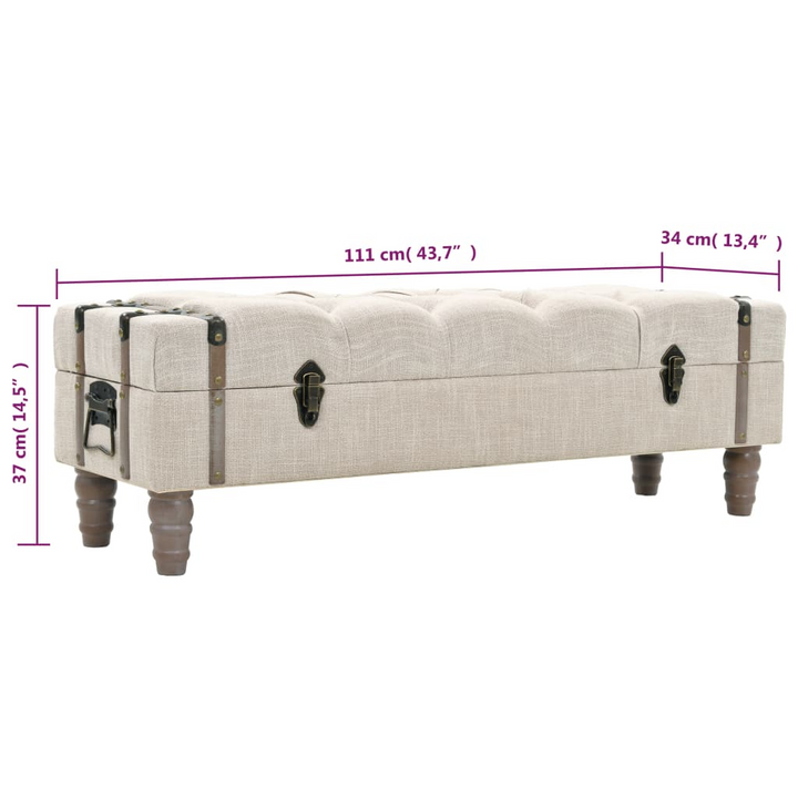 Buy farmhouse furniture Storage Bench 43.7" Cream Solid Wood Fir&amp;Fabric - Modern Cottage Farmhouse Furniture