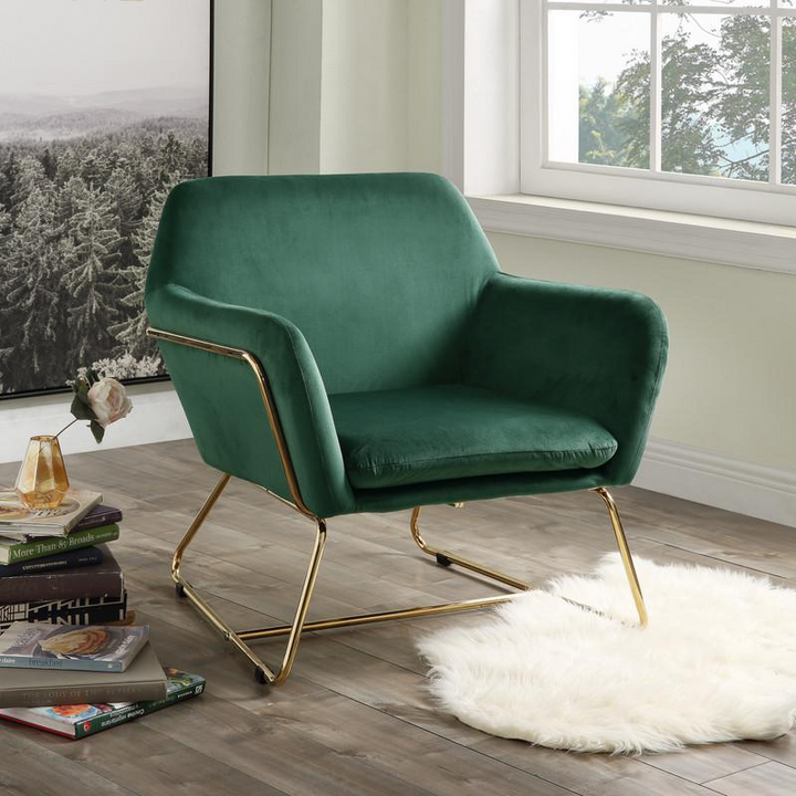 Buy farmhouse furniture Keira Metal Green Velvet Mediterranean Italian Accent Chair - Modern Cottage Farmhouse Furniture