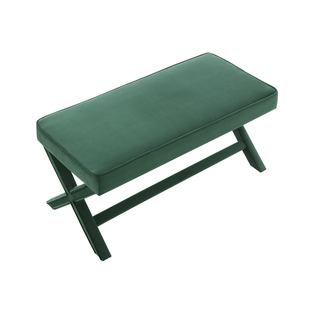 Buy farmhouse furniture Green Upholstered Bench X-Crossed Legs - Modern Cottage Farmhouse Furniture
