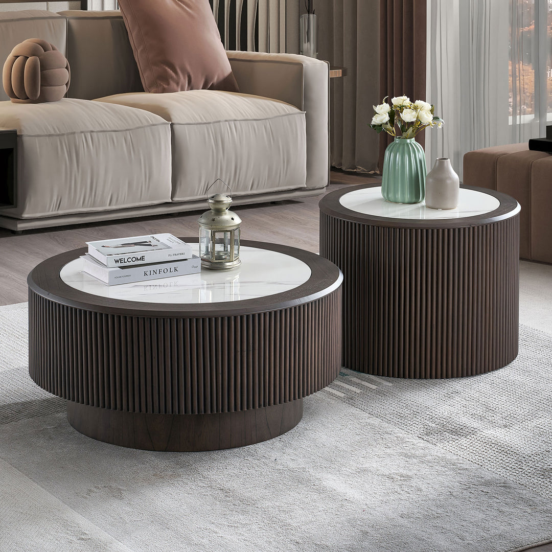 Buy farmhouse furniture Brown Modern Farmhouse Marble Coffee Table Set - Modern Cottage Farmhouse Furniture