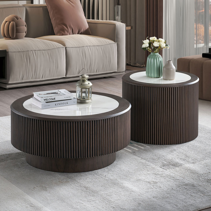 Buy farmhouse furniture Brown Modern Farmhouse Marble Coffee Table Set - Modern Cottage Farmhouse Furniture