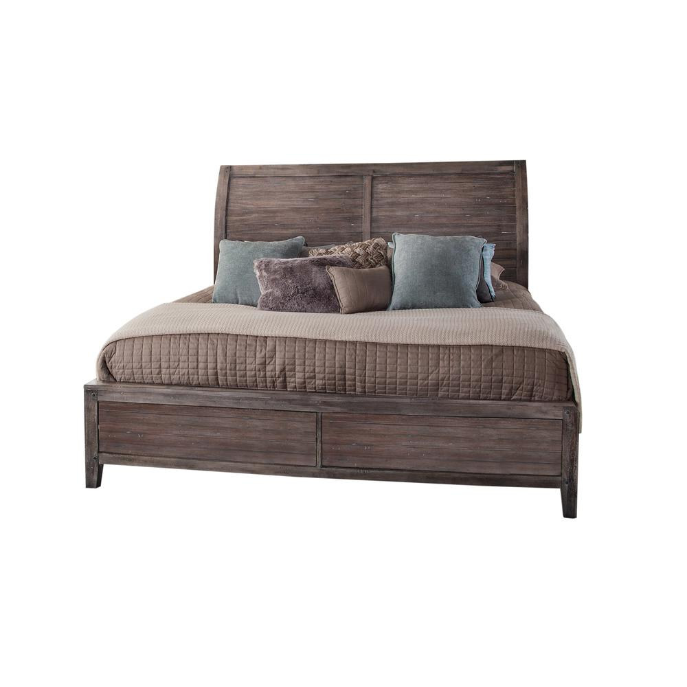 Buy farmhouse furniture Aurora Mediterranean Farmhouse King Sleigh Bed Frame - With Panel Footboard - Weathered Grey - Modern Cottage Farmhouse Furniture