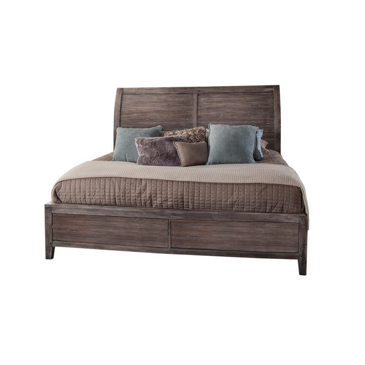 Buy farmhouse furniture Aurora Mediterranean Farmhouse King Sleigh Bed Frame - With Panel Footboard - Weathered Grey - Modern Cottage Farmhouse Furniture